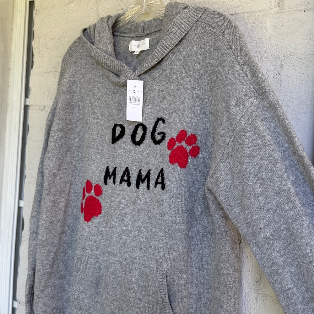 NWT Lou & Grey Dog Mom Hooded Gray Pullover Sweater Size Medium - Picture 6 of 11